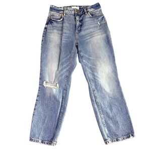 LOFT Womens‎ 26 /2 Curvy High Waist Straight Crop Jeans Light Wash Distressed